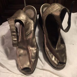 Leather metallic ankle wrap wedge